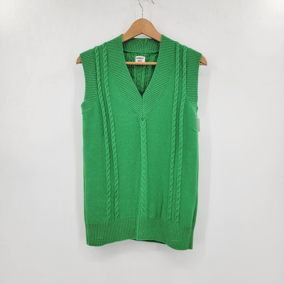 Aritzia Sunday Best Women 2XS Winston Green Cable Knit Wool Preppy Sweater Vest - Picture 14 of 15